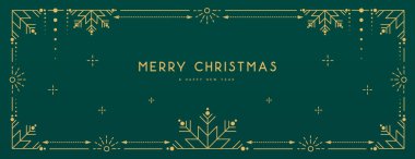 Zümrüt yeşili arka planda modern Noel çerçevesi ya da tatil tebrik kartı. Çizgi sanat vektörü illüstrasyonu