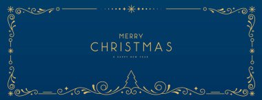 Modern Noel çerçevesi ya da mavi arka planda tatil tebrik kartı. Çizgi sanat vektörü illüstrasyonu