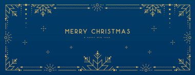Modern Noel çerçevesi ya da mavi arka planda tatil tebrik kartı. Çizgi sanat vektörü illüstrasyonu