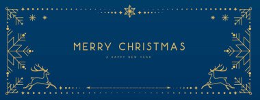 Modern Noel çerçevesi ya da mavi arka planda tatil tebrik kartı. Çizgi sanat vektörü illüstrasyonu
