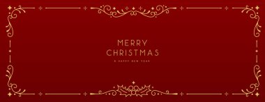 Kırmızı arka planda modern Noel çerçevesi ya da bayram tebrik kartı. Çizgi sanat vektörü illüstrasyonu