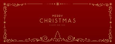 Kırmızı arka planda modern Noel çerçevesi ya da bayram tebrik kartı. Çizgi sanat vektörü illüstrasyonu