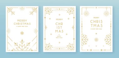 Modern Noel çerçeveleri ya da beyaz arka planda tatil tebrik kartları. Çizgi sanat vektörü illüstrasyonu