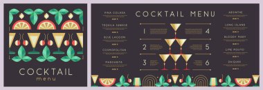 Siyah arka planda tatil restoranı menüsü tasarımı. Düz dizayn. Vektör illüstrasyonu