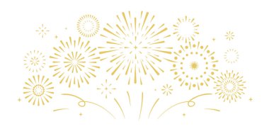 Beyaz arka planda izole edilmiş bir havai fişek seti. Bağımsızlık Günü ya da yeni yıl kutlaması. Geleneksel festival veya etkinlik. Vektör illüstrasyonu