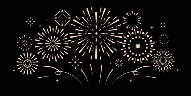 Siyah arka planda izole edilmiş bir havai fişek patlaması. Vektör illüstrasyonu