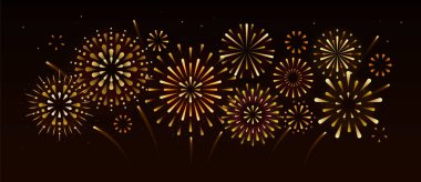 Siyah arka planda izole edilmiş tatil havai fişeği patlaması. Bağımsızlık Günü, Yeni Yıl, Geleneksel Festival veya Etkinlik Kutlaması. Vektör illüstrasyonu