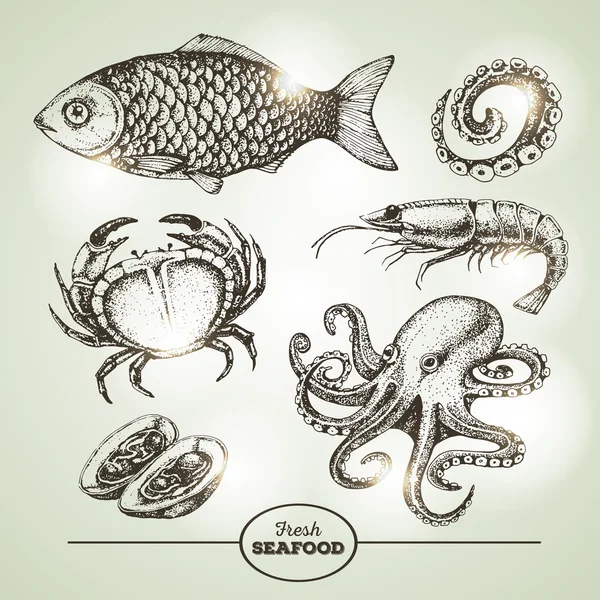 Handzeichnung Skizze Reihe von Meeresfrüchten. Vektorillustration — Stockvektor