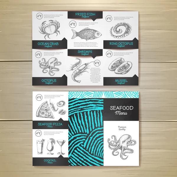 Vintage chalk drawing seafood menu design. Corporate identity — Stock Vector