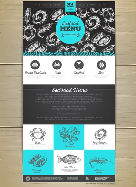 Conceito de menu de frutos do mar Web site design. Identidade corporativa . — Vetor de Stock