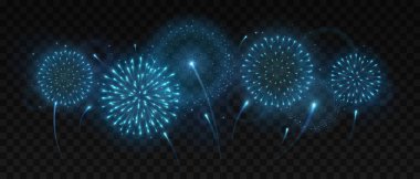 Tatil mavisi neon patlaması siyah arka planda izole edilmiş. Bağımsızlık Günü, Yeni Yıl, Geleneksel Festival veya Etkinlik Kutlaması. Vektör illüstrasyonu