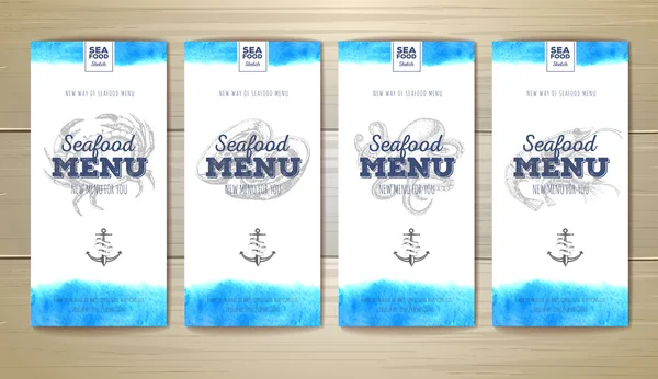 Watercolor Seafood menu design. Corporate identity. Document template — Stock Vector