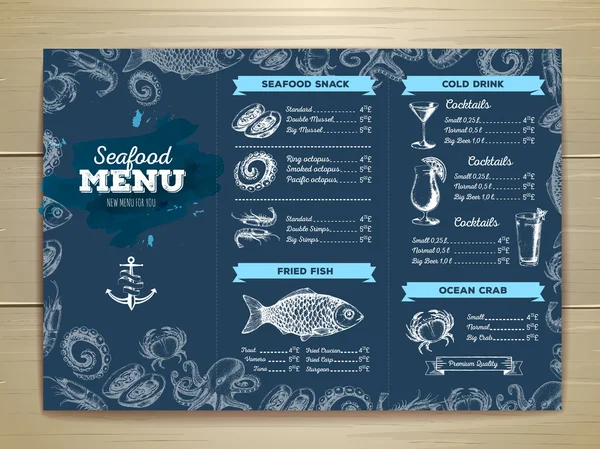 Design de menu de frutos do mar vintage. Modelo de documento — Vetor de Stock