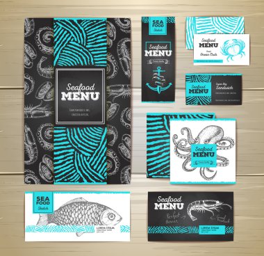 Seafood menu design. Corporate identity. Document template
