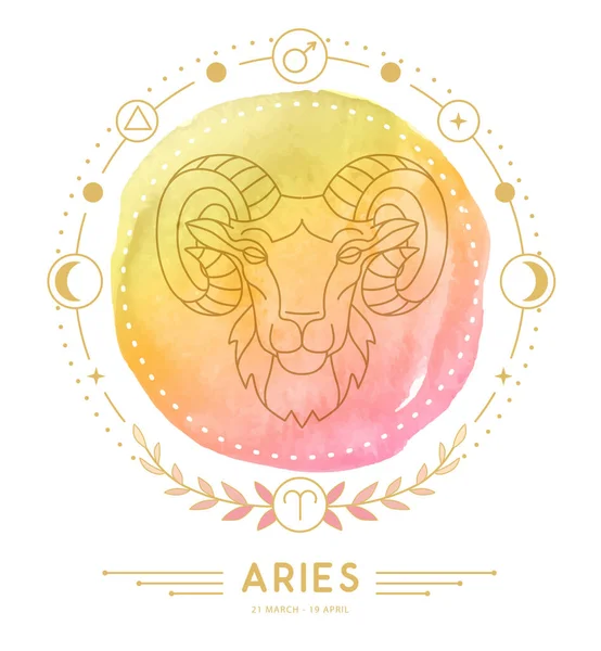 Astrolojisi olan modern büyü büyücülüğü kartı suluboya arka planda karakteristik bir işaret. Vektör illüstrasyonu