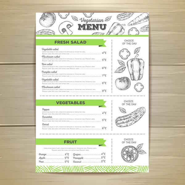 Vintage vegetarian food menu design. — Stock Vector