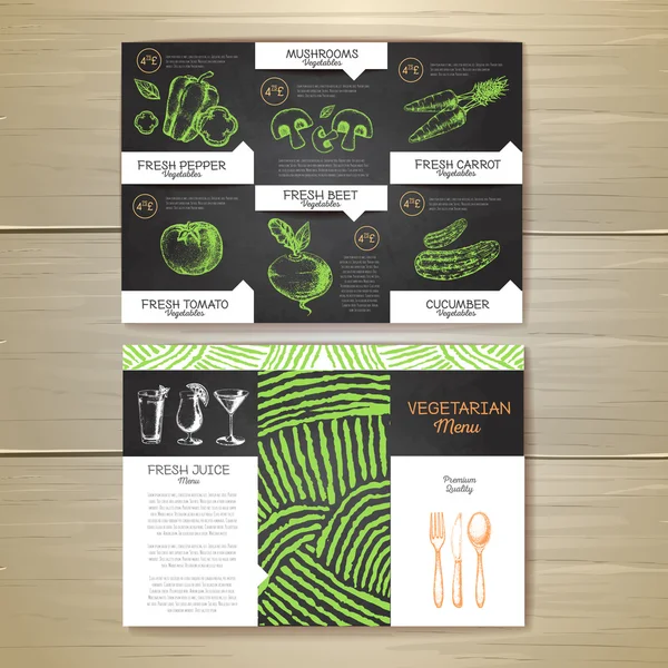 Vintage Kreide Zeichnung vegetarische Speisen Menü-Design. Corporate Identity — Stockvektor