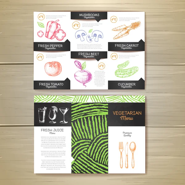 Desenho de giz vintage design de menu de comida vegetariana. Identidade corporativa — Vetor de Stock