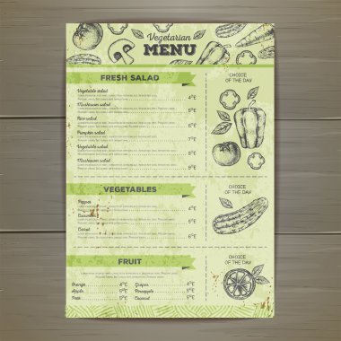 Vintage vejetaryen yemek menü tasarımı.