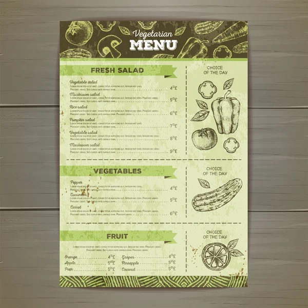 Design de menu de comida vegetariana vintage . — Vetor de Stock