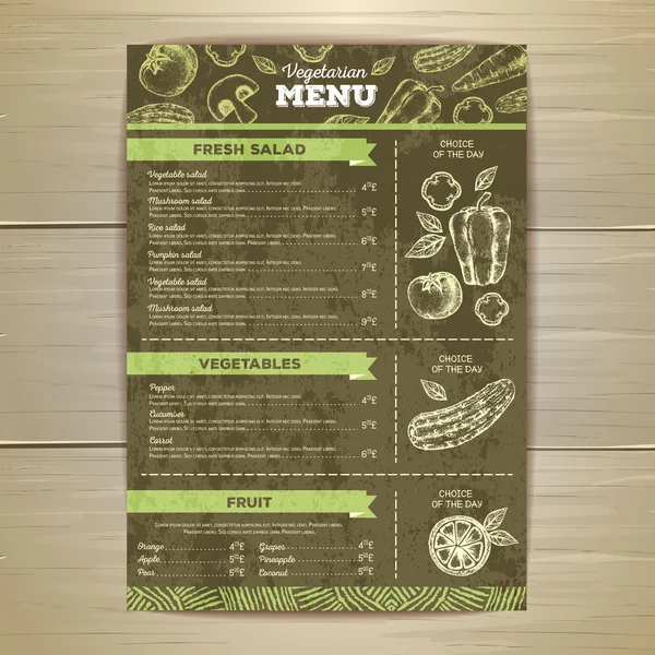 Design de menu de comida vegetariana vintage . — Vetor de Stock