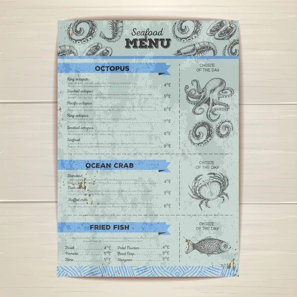 Vintage seafood menu design. — Stock Vector