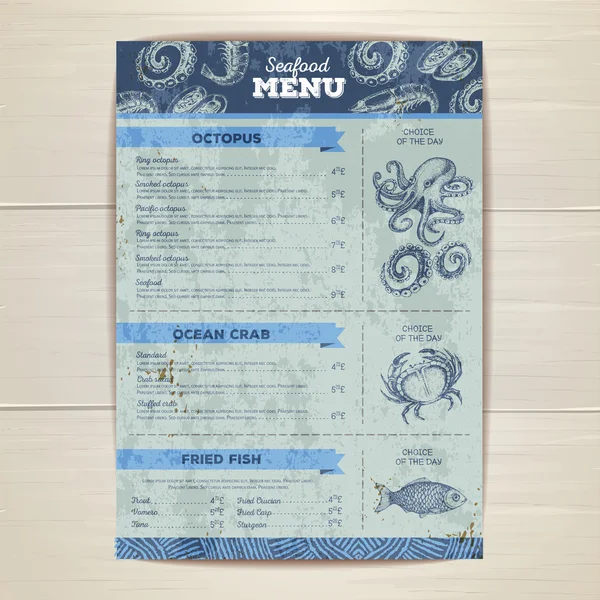 Vintage design del menu di pesce . — Vettoriale Stock