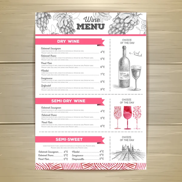 Diseño de menú de vino vintage. Plantilla documento — Archivo Imágenes Vectoriales
