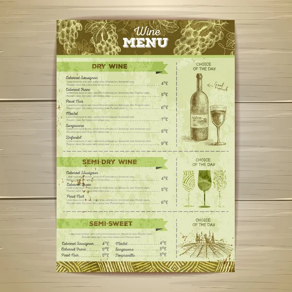 Ročník vinařské menu design. Šablona dokumentu — Stockový vektor