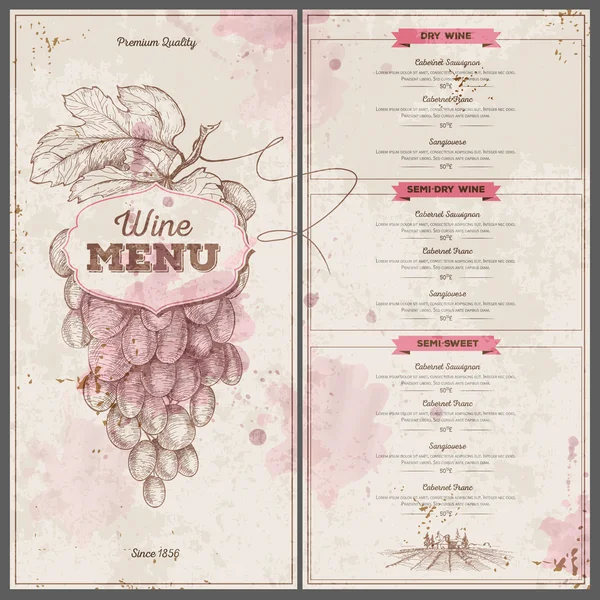 Винтажное вино дизайн меню. Шаблон документа — стоковый вектор