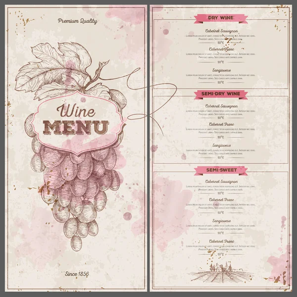 Design de menu de vinho vintage. Modelo de documento — Vetor de Stock