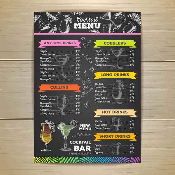 Design del menu cocktail vintage. Modello di documento — Vettoriale Stock