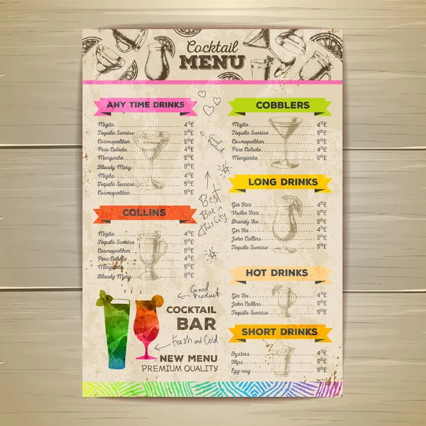 Vintage cocktailkaart ontwerp. Documentsjabloon — Stockvector