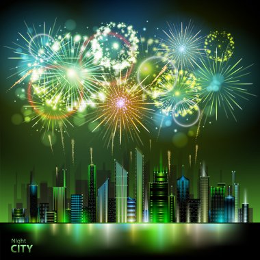 Vektör tatil havai fişek ve nignt şehir