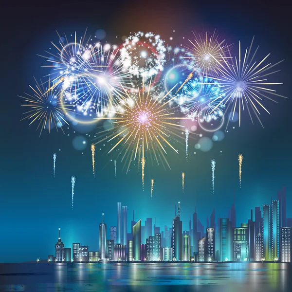 Vektör tatil havai fişek ve nignt şehir