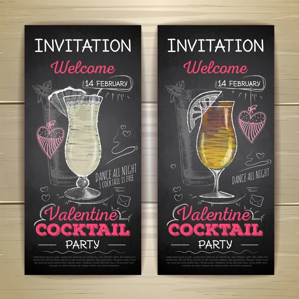 Gesso disegno cocktail festa di San Valentino poster — Vettoriale Stock