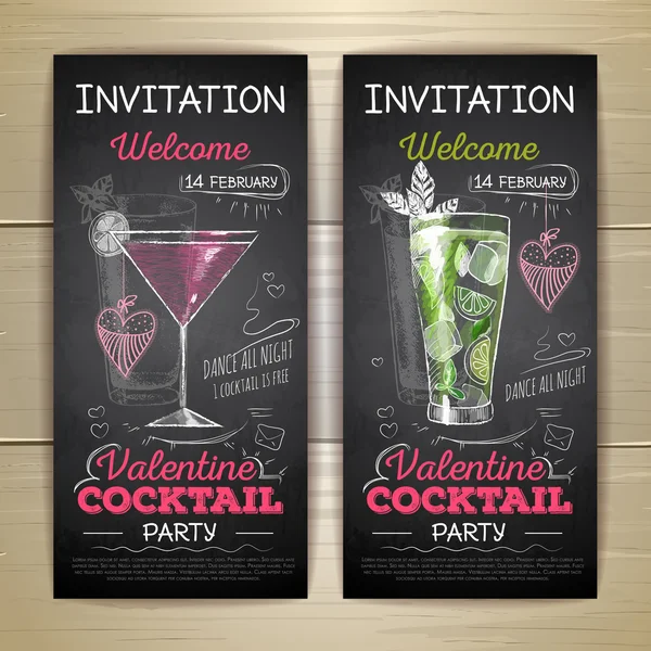 Kreide Zeichnung Cocktail Valentin Party Poster — Stockvektor