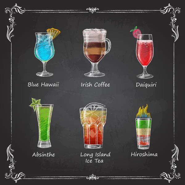 Des dessins à la craie. menu cocktail — Image vectorielle