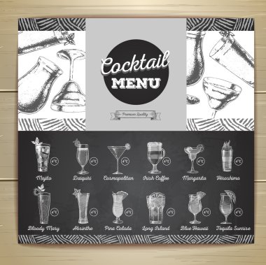 Kokteyl menü tasarımı çizim vintage tebeşir. Kurumsal kimlik