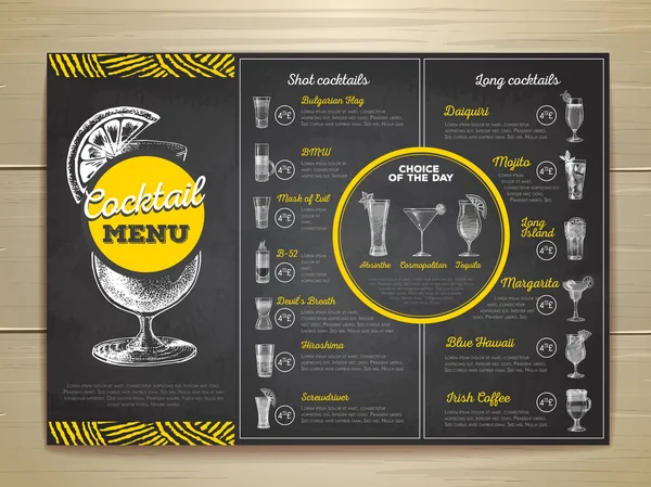 Vintage chalk drawing cocktail menu design. Corporate identity — Stock Vector