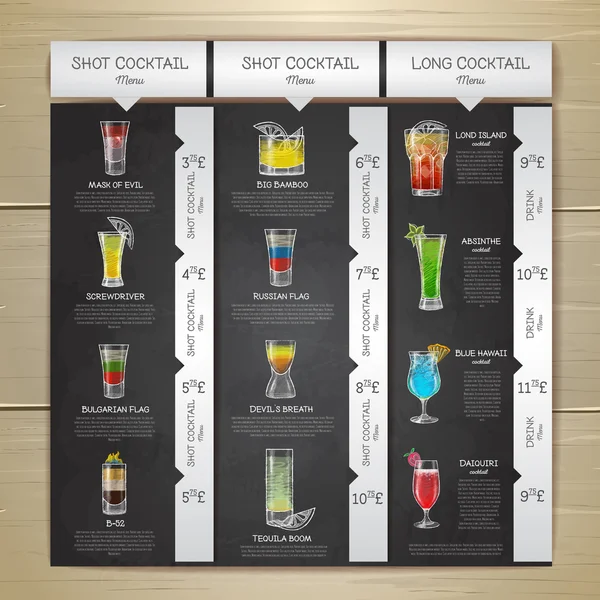 Vintage gesso disegno cocktail menu di design. Identità aziendale — Vettoriale Stock