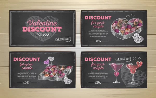 Conjunto de tarjetas de descuento de San Valentín — Vector de stock