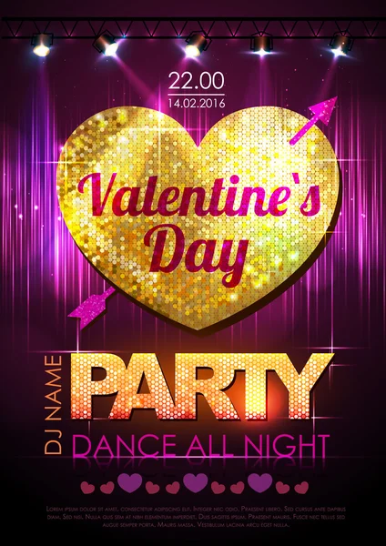 Miłości serce tło. Valentine Disco party plakat — Wektor stockowy