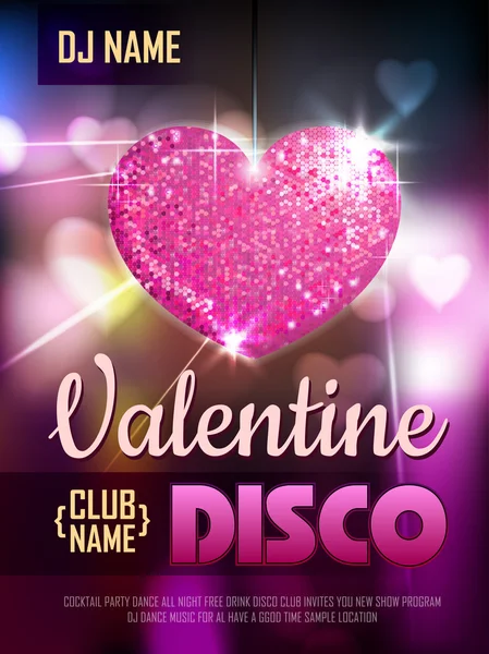 Miłości serce tło. Valentine Disco party plakat — Wektor stockowy