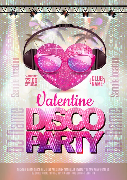 Láska na zeleném pozadí. Valentine Disco party plakát — Stockový vektor