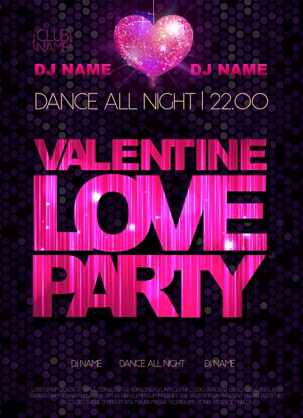 Love heart background. Valentine Disco party poster — Stock Vector