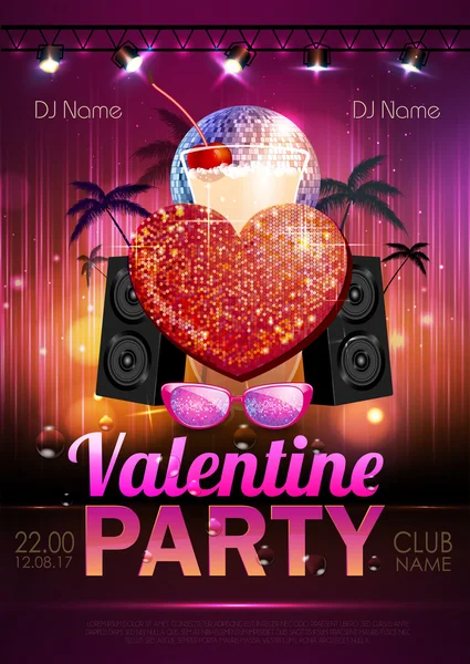 Disco-Party-Plakat zum Valentinstag — Stockvektor