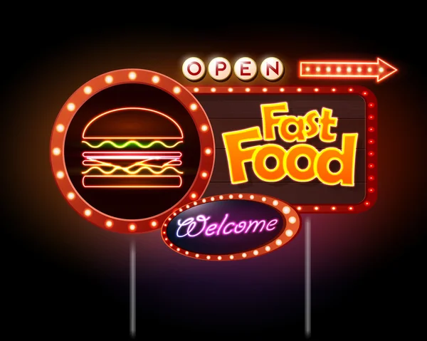 Fast Food Signe néon — Image vectorielle