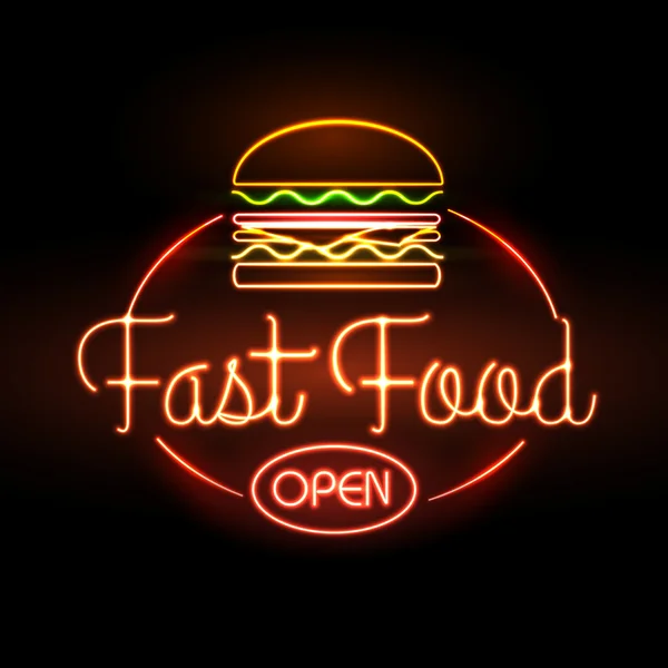 Fast Food segno al neon — Vettoriale Stock