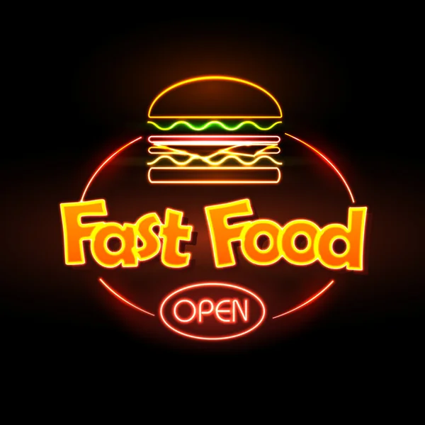 Fast Food segno al neon — Vettoriale Stock